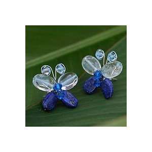  NOVICA Lapis lazuli button earrings, Exotic Butterfly Jewelry