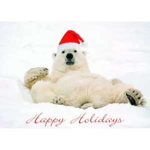  Polar Bear with Santa Hat Lounging Holiday Cards: Toys 