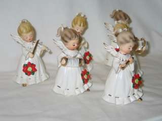   Christmas Ceramic Poinsettia Girl Angel Band Set Japan 1950s VHTF T6
