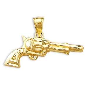  Revolver Pistol Gun Pendant 14k Yellow Gold Charm: Jewel 