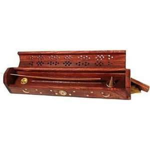  Wooden Coffin Incense Burner   Sun and Moon Inlays 