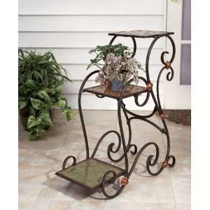   Mosaic Three Tiered Iron Scroll Plant Stand Patio, Lawn & Garden