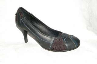Diesel Blue & Black Leather & Nylon Pumps Heels Womens Shoes 7  