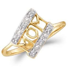 MOM Diamond Ring 14k Yellow Gold Mothers Day Band (0.06 Carat), Size 8 