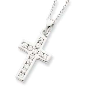  Sterling Silver CZ Cross on 16 Box Chain Necklace: Vishal 