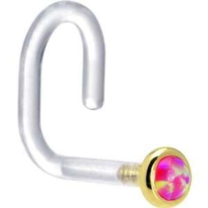   Gold 2mm Brilliant Pink Synthetic Opal Bioplast Nose Ring: Jewelry