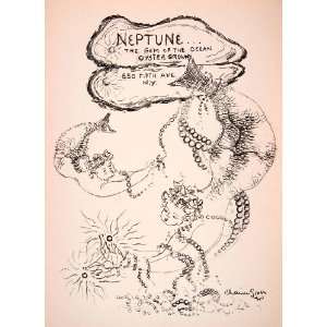  1953 Lithograph Chaim Gross Art Neptune Pearls Oyster 
