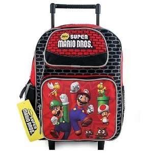   Super Mario Bros. Sparkly Roller Bookbag / Backpack Red Toys & Games