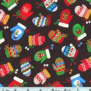   Wide Christmas Mittens Black Fabric By The Yard: Arts, Crafts & Sewing