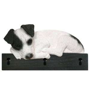 Black/White Rough Jack Russell Dog Figurine Key Ring and Leash Holder 