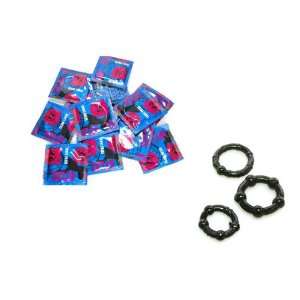   Latex Condoms Lubricated 108 condoms Plus 3 Black Beaded ERECTION AIDS