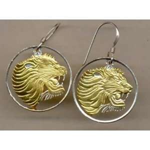   Ethiopia 25 Cent Lion Head Two Toned Coin Cut Out Earrings: Sports