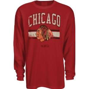 Chicago Blackhawks Red Youth Logo Center Stripes Long Sleeve Thermal T 