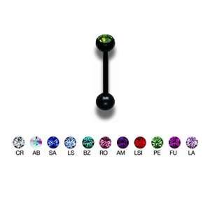  Blackline Peridot Crystal Jeweled Barbell   14g (1.6mm) 5 