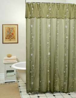 Daisy Fabric Shower Curtain Sage Green New FREE S&H  