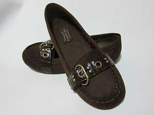 NEW GIRLS CHRISTIE BROWN FAUX SUEDE FLAT CASUAL SHOES 1 MEDIUM  