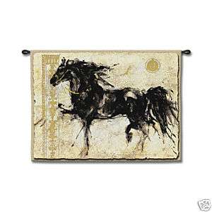 Lepa Zena Abstract Sketched Black Horse Wall Tapestry  