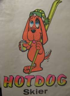 Vintage 70s HOT DOG SKIER Iron On Transfer Dog Humor  