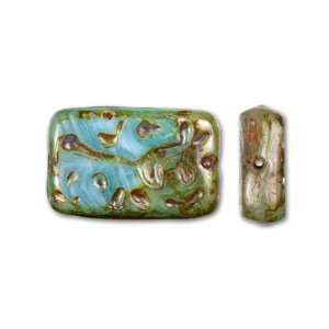 Czech Glass Ocean Blue w/ Picasso Grooved Rectangle: Home 
