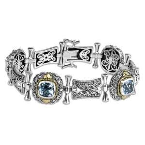   Silver and 14k Gold Sky Blue Topaz Filigree Vintage Bracelet  Jewelry