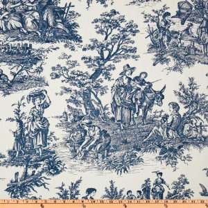  58 Wide Linen Toile Blue/Ivory Fabric By The Yard: Arts 