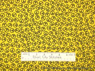 David Textiles Retro 60s Peace Sign Yellow Fabric BTY  