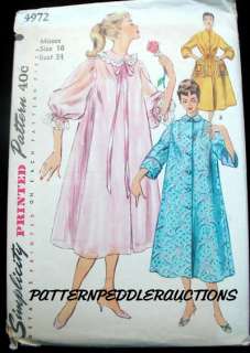 VINTAGE 1950s DUSTER NEGLIGEE ROBE Fabric Pattern 34bst  