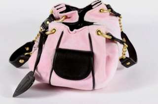   Embroidered Pink Velvet/Chocolate Leather Handbag+Tethered Mirror