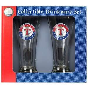 : Texas Rangers   MLB 2 Piece Pilsner Glass Set Giftbox (Primary Logo 