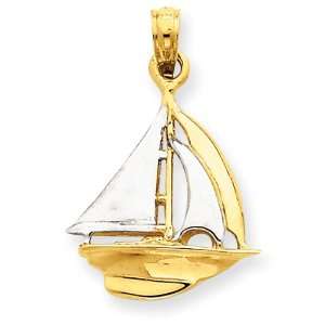 14k Gold & Rhodium Sail Boat Pendant Jewelry