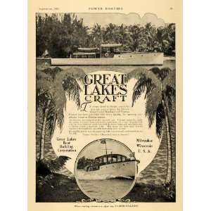  1920 Ad Great Lakes Boat Building Cruiser Florida Palm 