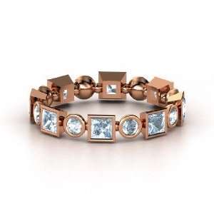    Geometric Band, 14K Rose Gold Ring with Aquamarine: Jewelry
