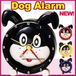 Cute Playful Black/White Puppy Children Alarm Clock:  