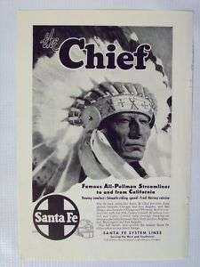 1947 Santa Fe Railroad Chief Pullman Train Print Ad  
