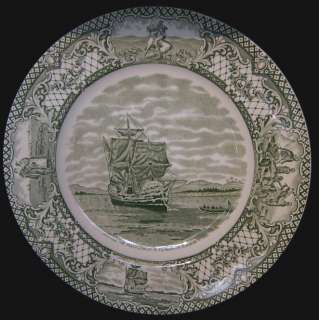 Crown Ducal Colonial Times Green Plymouth Harbor Plate  