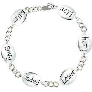  Trendy Bitter Envy Jaded Loser Lazy Liar Silver Bracelet 