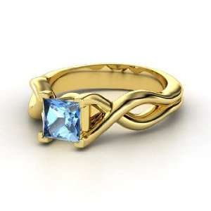    Twist Ring, Princess Blue Topaz 18K Yellow Gold Ring: Jewelry