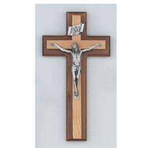  8 Walnut W Oak Overlay Hanging Wall Crucifix New Gift 