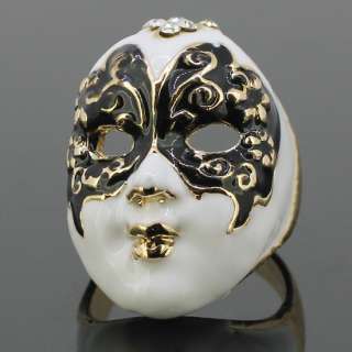 Swarovski Crystals Black Beijing Opera Mask Enamel Ring  