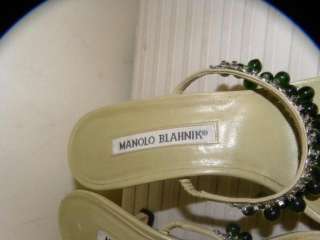MANOLO BLAHNIK mint beaded sandal shoes 37.5/6.5 7  