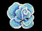 Blue rose blossom swarovski crystals party pin brooch  
