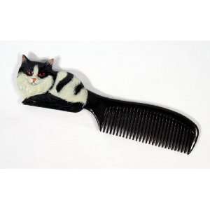  Handpainted Black White Cat Comb: Beauty