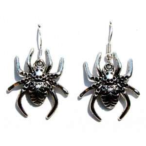 Halloween Spider Earrings in Silver on 925 Sterling Silver Earwires, 1 