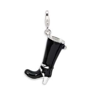    Sterling Silver 3D Enameled Buckled Black Boot Charm Jewelry
