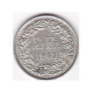  1961 Switzerland 1/2 Franc Coin   Silver Content 83,5% 