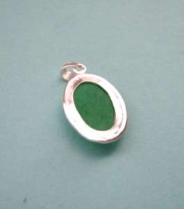 Sterling Silver Emerald Green Jade 16x20mm Oval Pendant  