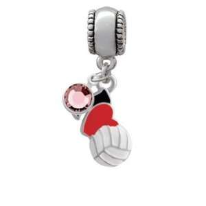   Red Heart European Charm Bead Hanger with Light Rose Swar Jewelry