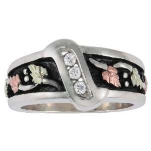 Black Hills Silver Antiqued Mens Wedding Ring with Cubic Zirconia from 