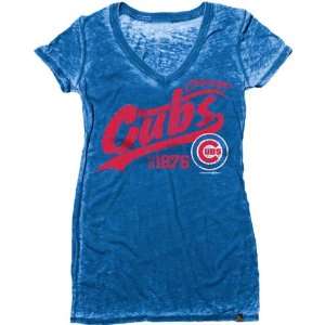 Chicago Cubs Royal Blue Womens Burnout Wash V Neck T Shirt:  