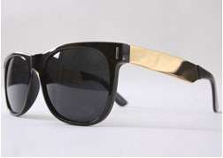 New Plastic Wayfarer Sunglasses Gold Metal Temple Black Tortoise Brown 